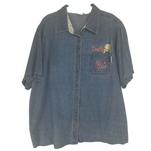 Vintage Women's Looney Tunes Tweety Bird Denim Shirt Size 3X Embroidered 90s